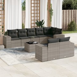 vidaXL Set de muebles de jardín 9 pzas y cojines ratán sintético gris