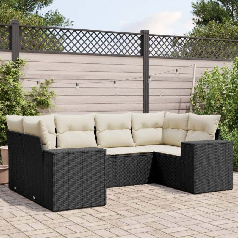 vidaXL Set de sofás de jardín 6 piezas y cojines ratán sintético negro vidaXL Set de sofás de jardín 6 piezas y cojines ratán sintético negro