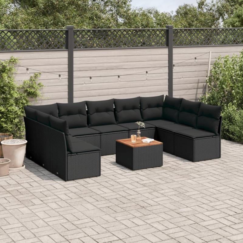 vidaXL Set de sofás de jardín 10 pzas cojines ratán sintético negro vidaXL Set de sofás de jardín 10 pzas cojines ratán sintético negro
