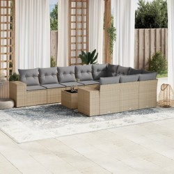 vidaXL Set de sofás de jardín 11pzas con cojines ratán sintético beige