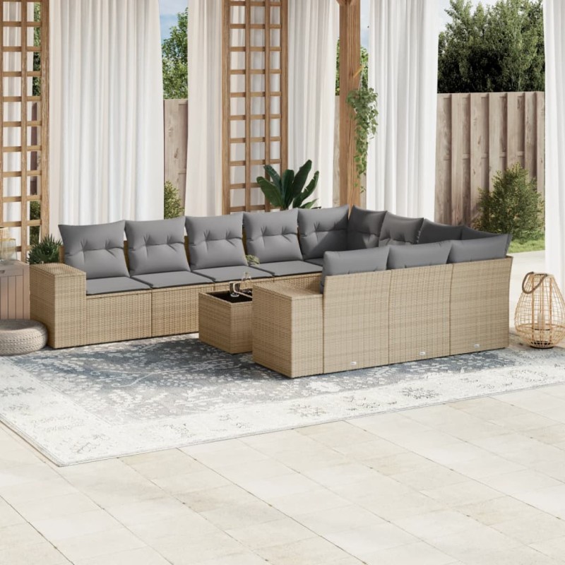 vidaXL Set de sofás de jardín 11pzas con cojines ratán sintético beige vidaXL Set de sofás de jardín 11pzas con cojines ratán sintético beige