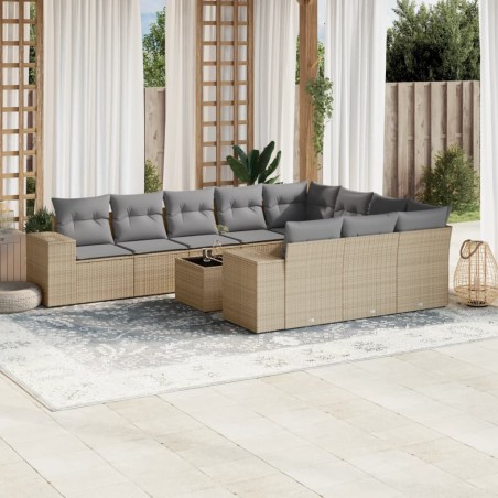 vidaXL Set de sofás de jardín 11pzas con cojines ratán sintético beige