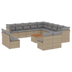 vidaXL Set sofás jardín 14 pzas y cojines ratán sintético beige mezcla
