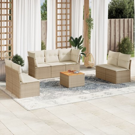 vidaXL Juego de sofás de jardín con cojines beige 8 pzas ratán PE