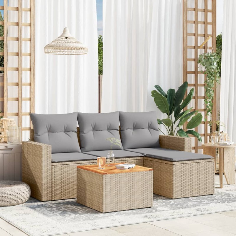 vidaXL Juego de sofás jardín con cojines beige mezcla 5 pzas ratán PE vidaXL Juego de sofás jardín con cojines beige mezcla 5 pzas ratán PE