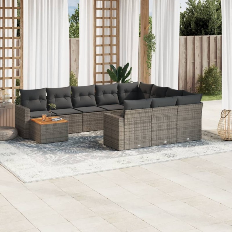 vidaXL Set de sofás de jardín 11 pzas y cojines ratán sintético gris vidaXL Set de sofás de jardín 11 pzas y cojines ratán sintético gris