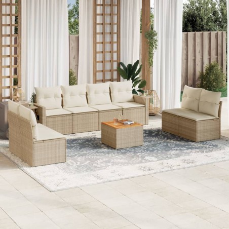 vidaXL Set de sofás de jardín 9 pzas con cojines ratán sintético beige
