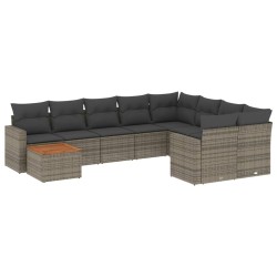 vidaXL Set de sofás de jardín 10 pzas con cojines ratán sintético gris