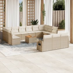 vidaXL Set sofás de jardín 14 pzas con cojines ratán sintético beige