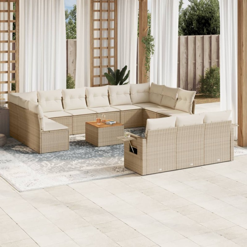 vidaXL Set sofás de jardín 14 pzas con cojines ratán sintético beige vidaXL Set sofás de jardín 14 pzas con cojines ratán sintético beige