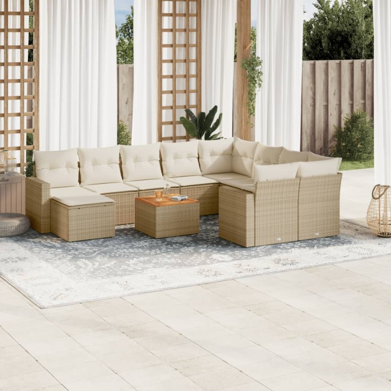 vidaXL Set de sofás de jardín 11pzas con cojines ratán sintético beige vidaXL Set de sofás de jardín 11pzas con cojines ratán sintético beige