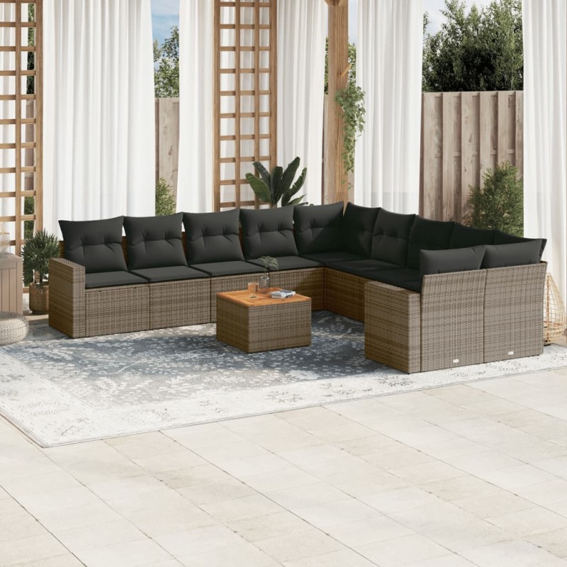 vidaXL Set de sofás de jardín 11 pzas y cojines ratán sintético gris vidaXL Set de sofás de jardín 11 pzas y cojines ratán sintético gris