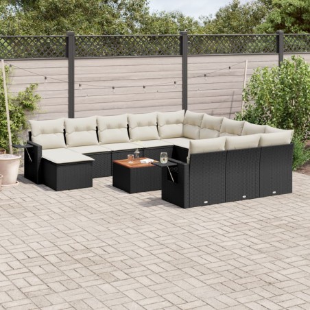 vidaXL Set de sofás de jardín y cojines 13 pzas ratán sintético negro