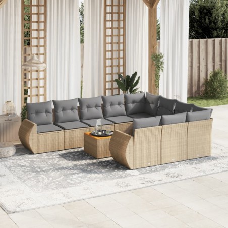 vidaXL Set de sofás de jardín 11pzas con cojines ratán sintético beige