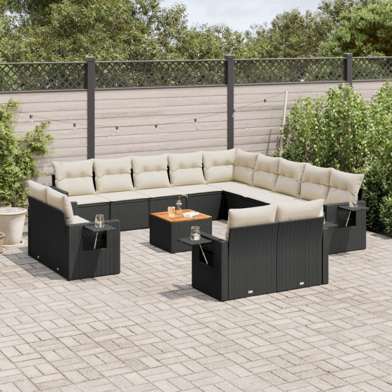 vidaXL Set sofás de jardín 14 pzas con cojines ratán sintético negro vidaXL Set sofás de jardín 14 pzas con cojines ratán sintético negro