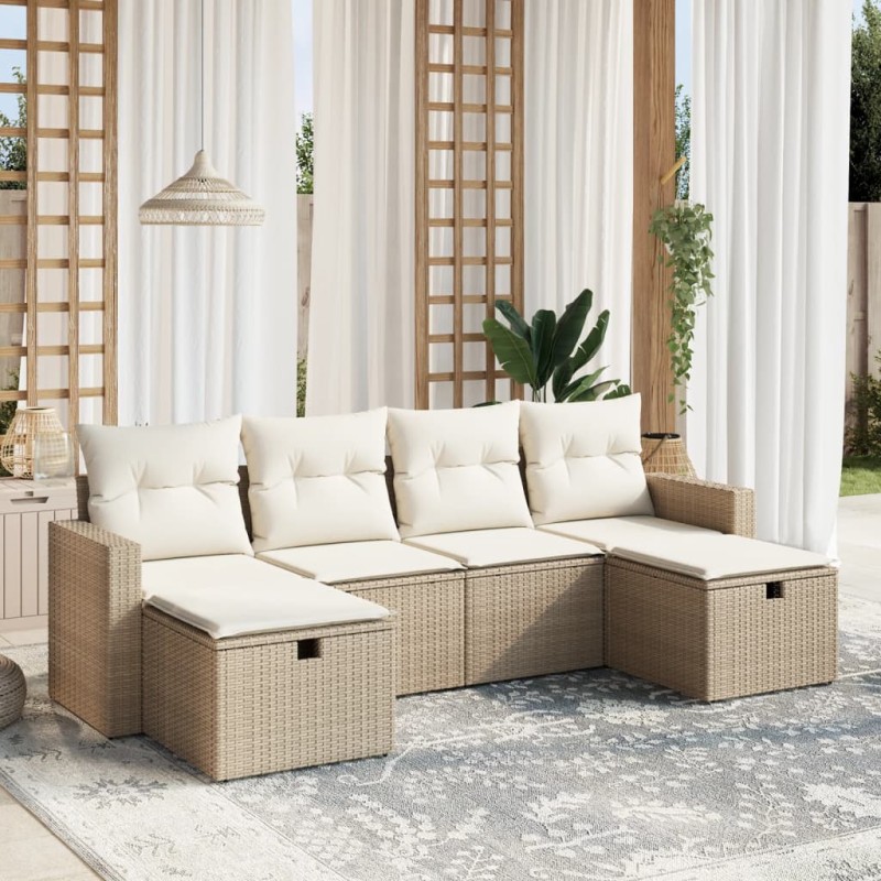 vidaXL Juego de sofás jardín con cojines 6 pzas ratán sintético beige