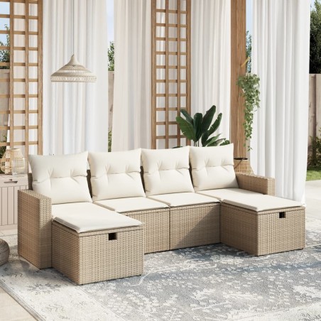 vidaXL Juego de sofás jardín con cojines 6 pzas ratán sintético beige