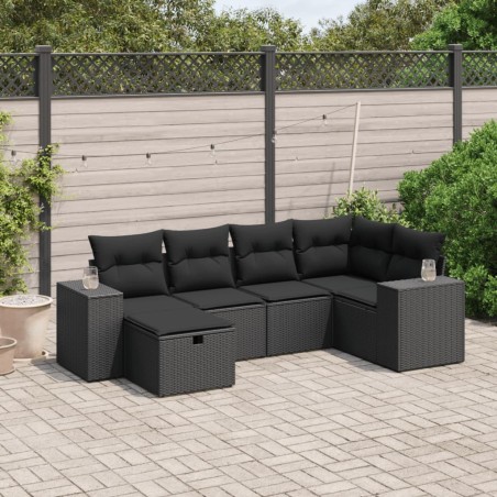 vidaXL Set de sofás de jardín 6 piezas y cojines ratán sintético negro