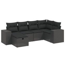 vidaXL Set de sofás de jardín 6 piezas y cojines ratán sintético negro
