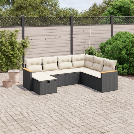 vidaXL Set de comedor de jardín 7 pzas y cojines ratán sintético negro