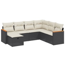 vidaXL Set de comedor de jardín 7 pzas y cojines ratán sintético negro