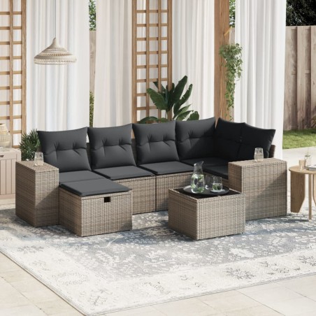 vidaXL Set de sofás de jardín 7 piezas con cojines ratán PE gris