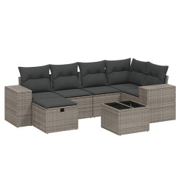 vidaXL Set de sofás de jardín 7 piezas con cojines ratán PE gris