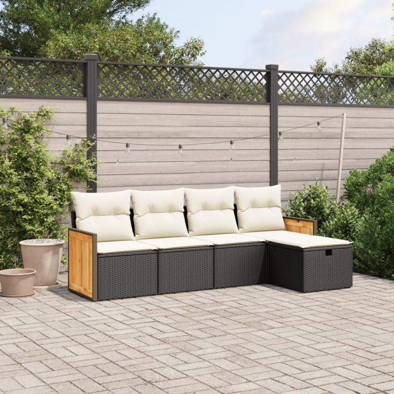 vidaXL Set de muebles de jardín 5 pzas y cojines ratán sintético negro vidaXL Set de muebles de jardín 5 pzas y cojines ratán sintético negro