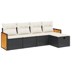 vidaXL Set de muebles de jardín 5 pzas y cojines ratán sintético negro