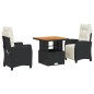 vidaXL Set comedor de jardín 3 pzas con cojines ratán sintético negro vidaXL Set comedor de jardín 3 pzas con cojines ratán sintético negro
