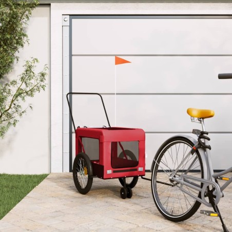 vidaXL Remolque de bicicleta mascotas hierro tela Oxford rojo negro