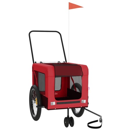 vidaXL Remolque de bicicleta mascotas hierro tela Oxford rojo negro