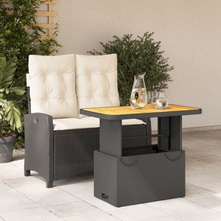 vidaXL Set comedor de jardín 2 pzas con cojines ratán sintético negro
