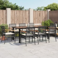 vidaXL Set de comedor de jardín 9 pzas y cojines ratán sintético negro