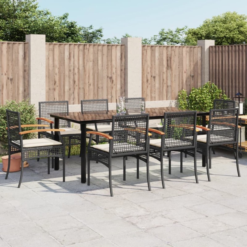 vidaXL Set de comedor de jardín 9 pzas y cojines ratán sintético negro vidaXL Set de comedor de jardín 9 pzas y cojines ratán sintético negro