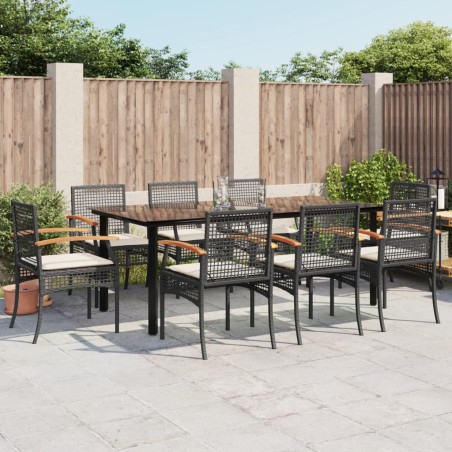 vidaXL Set de comedor de jardín 9 pzas y cojines ratán sintético negro