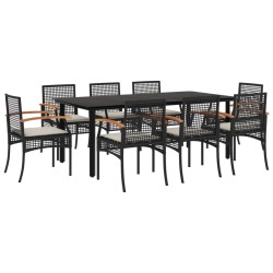 vidaXL Set de comedor de jardín 9 pzas y cojines ratán sintético negro