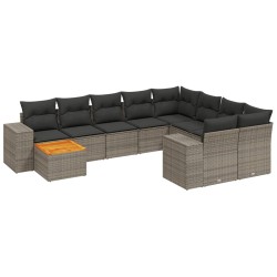 vidaXL Set de sofás de jardín 10 pzas con cojines ratán sintético gris