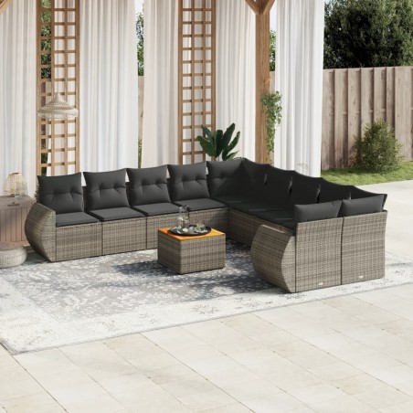 vidaXL Set de sofás de jardín 11 pzas y cojines ratán sintético gris