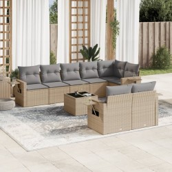 vidaXL Set de sofás de jardín 9 pzas con cojines ratán sintético beige