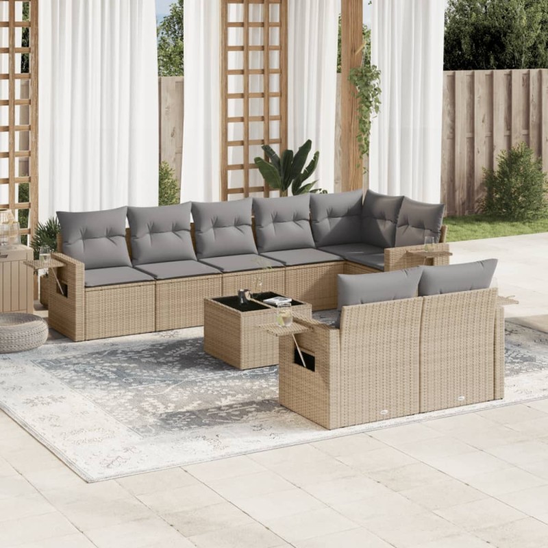 vidaXL Set de sofás de jardín 9 pzas con cojines ratán sintético beige