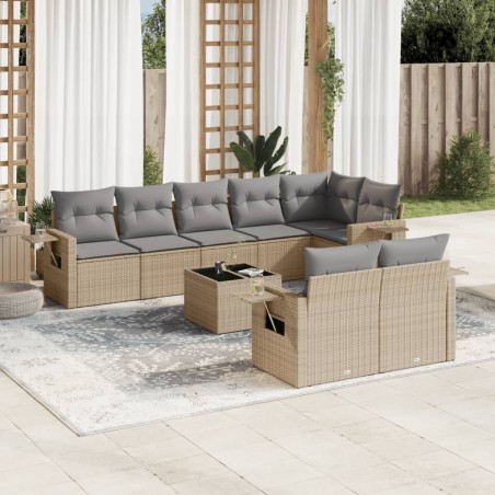 vidaXL Set de sofás de jardín 9 pzas con cojines ratán sintético beige