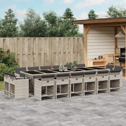vidaXL Set comedor jardín y cojines 17 pzas ratán sintético gris claro