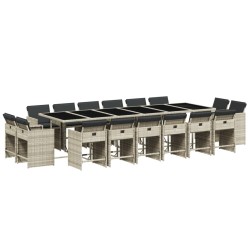 vidaXL Set comedor jardín y cojines 17 pzas ratán sintético gris claro