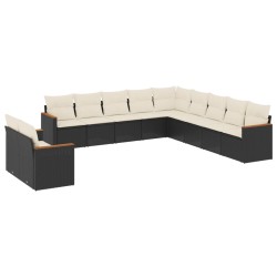vidaXL Set de sofás de jardín 11 pzas y cojines ratán sintético negro