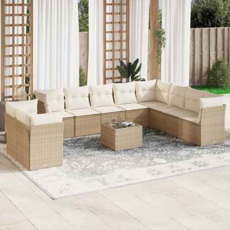 vidaXL Set de sofás de jardín 11pzas con cojines ratán sintético beige