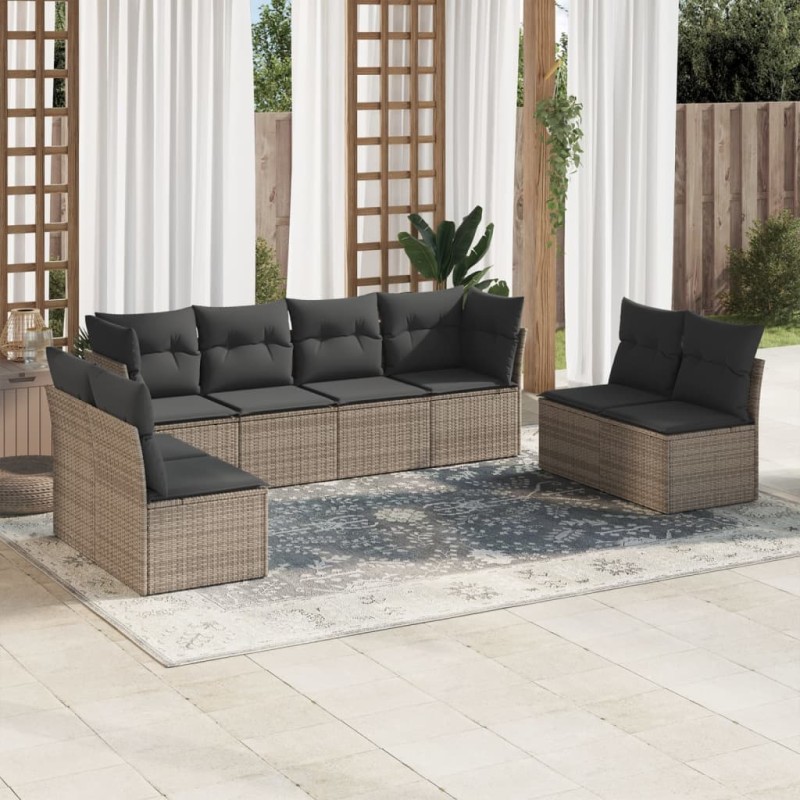vidaXL Set de sofás de jardín 8 pzas y cojines ratán sintético gris vidaXL Set de sofás de jardín 8 pzas y cojines ratán sintético gris