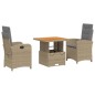 vidaXL Set comedor de jardín 3 pzas con cojines ratán sintético beige