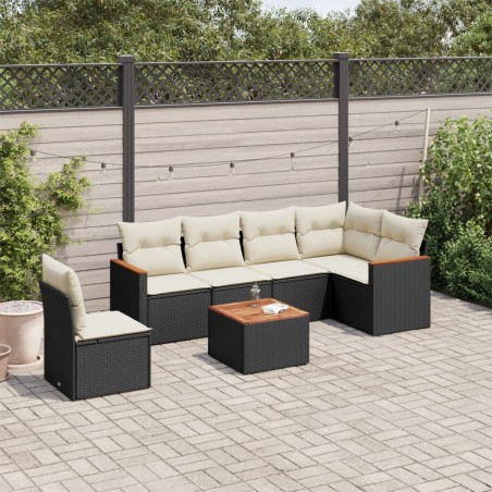 vidaXL Set de comedor de jardín 7 pzas y cojines ratán sintético negro