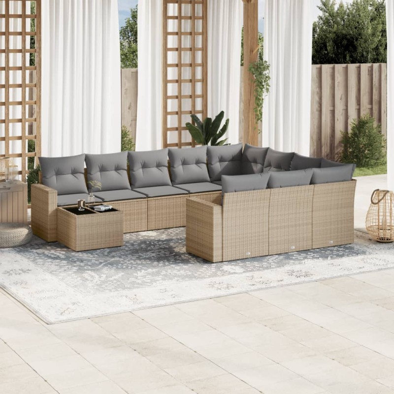 vidaXL Set de sofás de jardín 11pzas con cojines ratán sintético beige vidaXL Set de sofás de jardín 11pzas con cojines ratán sintético beige